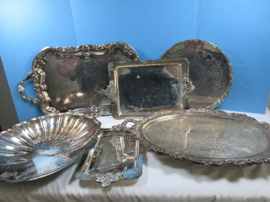 Lot Silverplate pcs. Oneida Large Clam Shell Server 18" Dish, Footed Waiter Ornate Tray 20 1/2"
