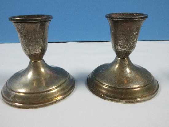 Pair Towle Sterling Silver Traditional 3 1/4" Single Light Candlesticks Weighted Reinforced Base