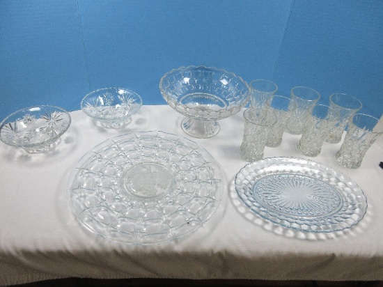 Lot Pressed Glass 7 Anchor Hocking Prescut Clear Pattern 5" Pineapple Flat 8 Oz. Tumblers