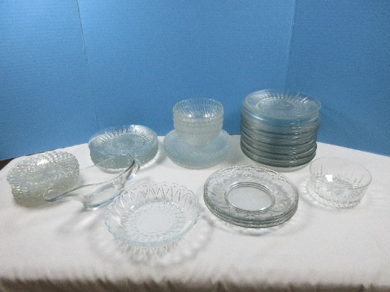 Lot Misc. Glassware 6 Arcoroc Seabreeze 7 3/8" Salad Plates/5" All Purpose Bowls Circa 1988-2015