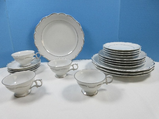 20 pcs. Schumann-Bavaria Fine China Platinum Scroll Pattern Dinnerware Circa 1963-1970
