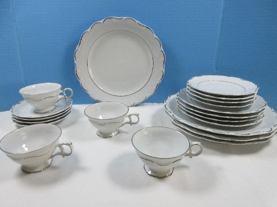 20 pcs. Schumann-Bavaria Fine China Platinum Scroll Pattern Dinnerware Circa 1963-1970