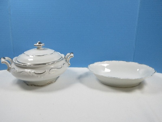 3 pcs. Shumann-Bavaria Fine China Platinum Scroll Pattern 9 3/4" Vegetable Bowl and Round
