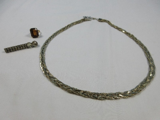 Collection 3pcs Ladies Fashion Statement Rhinestone Vintage 2 1/4"L Brooch, Avon Smoky Topaz