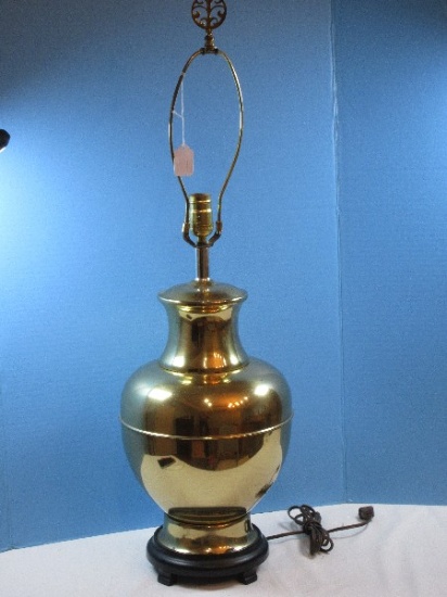 Chinoiserie Stylized Brass Ginger Jar Form 34" Table Lamp on Footed Base