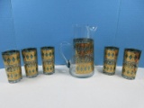 Awesome 6 pc. West Virginia Glass Co. Mid Century Modern Glassware Set Green Diamonds