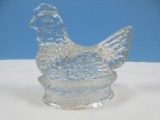 Vintage Pressed Glass Figural Hen on Nest Candy Container by JH Millstein 4 5/8