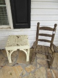 Solid Oak Child's Ladder Back Rocking Chair w/Finials Weathered Finish