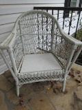 White Wicker Arched Curved Back Arm Chair Weathered Finish. 34