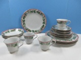 20 pc. Set Lynns Fine China St. Maria Christmas Pattern Holly and Berry Red Band Design