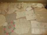 Lot Misc Crochet Doilies, Vanity Dresser Scarf, Needlework Crocket Linen Table Cloth w/Napkins