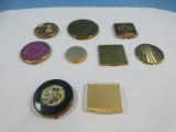 Designer 9 Vintage Ladies Compacts Coty Embossed Leather Elgin American Engraved, Stratton