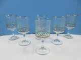 Set 6 Arby's Glassware Christmas Collection Red/Green Holly Swirl optic Gold Trim 6 3/4