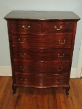 Mahogany Serpentine Bureau Chest of Drawers 2 Over 4 Legs on Wooden Casters-46