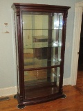 Traditional Grandiose Bowfront Illuminated Curio Cabinet Adjustable Glass Shelves, Mirror Back