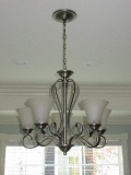 Elegant Transitional 5 Light Chandelier Stylish Brushed Nickel Finish w/White Glass Shades