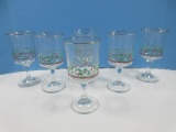 Set 6 Arby's Glassware Christmas Collection Red/Green Holly Swirl optic Gold Trim 6 3/4
