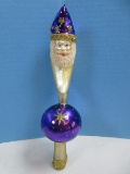 Novelty Hand Crafted Glass Tree Topper Waffle Tip Polar White Crescent Santa Face on Purple