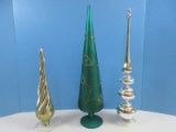 3 D‚cor Glass Hand Crafted Mantel Finials Green Cone 18