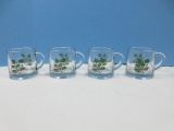 Set 4 Indiana Glass Holly and Red Berries Pattern Barware 2 7/8