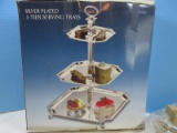 Godinger Silver Art Silverplated 3 Tier Serving Trays w/Center Handle-Appears NIB