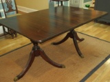 Mahogany Traditional Duncan-Phyfe Style Urn Double Pedestal Dining Table Brass Cap Feet