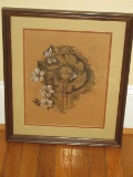 Poke Art Splendid Original Ink and Watercolor Ribbon Bow Sun Bonnet w/ Butterfly