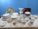 Lot 16pcs Edelstein Bavaria Platinum Trim Scroll Relief Dinnerware, 20pcs White Dinnerware, 4pc