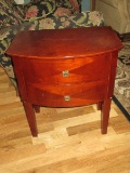Transitional Modern Cherry 2 Drawer Chair Side End Table Diamond Pattern Front Drawers