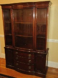 Classic Mahogany Bowfront China Cabinet Hepplewhite Style 3 Center Dovetail Drawers Base