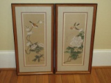 Beautiful Pair Swallow Perched on Blooming Cherry Limb & Mid Flight Above Peony Flowers