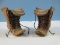 Pair Unique Carved Wooden Victorian Stylized Lace Up Shoe 3 3/4