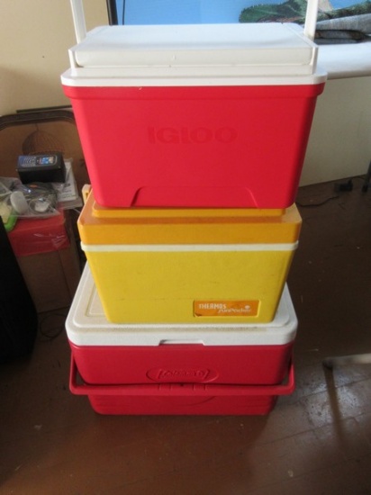 3 Coolers Coleman Red/White Hinged Lid Model 6277/6278 Retro Thermos Sunpacker