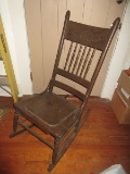 Early Pressed Spindle Back Rug cutter Rocker Rocking Chair (1 Leg Needs Repair)
