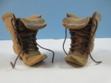 Pair Unique Carved Wooden Victorian Stylized Lace Up Shoe 3 3/4