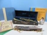 Lot Tokan Musical Instrument No. 1 Triumph in Hard Case, Music Stand, Mute, and Sheet Music