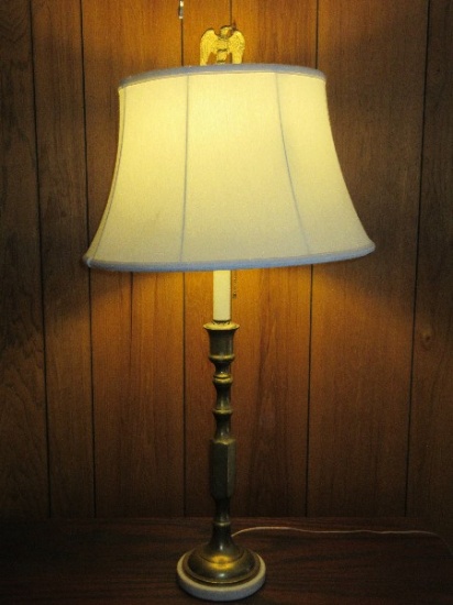 Brass Candlestick36" Pull Chain Table Lamp Federal Eagle Finial Marble Base
