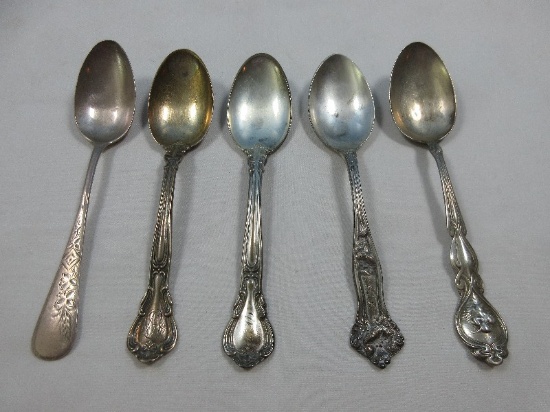 6pcs Sterling Silver Flatware 2 Gorham Chantilly Pattern 1895 Teaspoons w/Monogram, Spoon w/