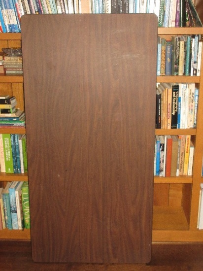 5ft Simulated Wood Grain Top Folding Table Metal Base