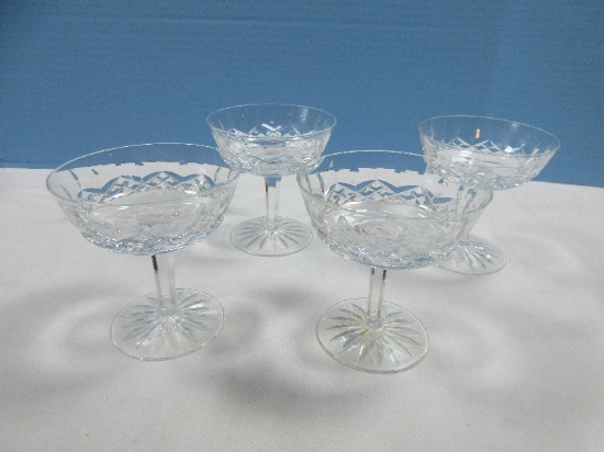Set of 4 Signed Waterford Crystal Lismore Pattern Vertical Cut on Bowl, Multisided Stem 4 1/8"