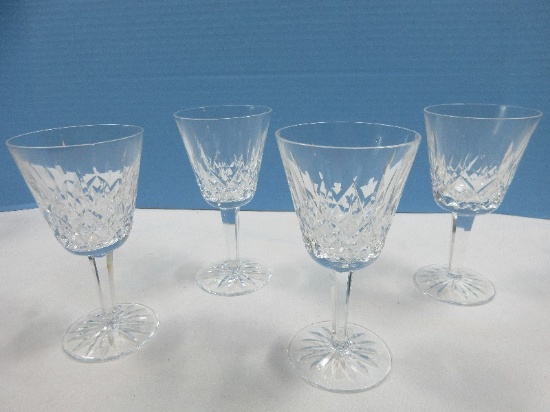 Set of 4 Signed Waterford Crystal Lismore Pattern 5 7/8" Claret Wine 6oz Blown Glass Multi-