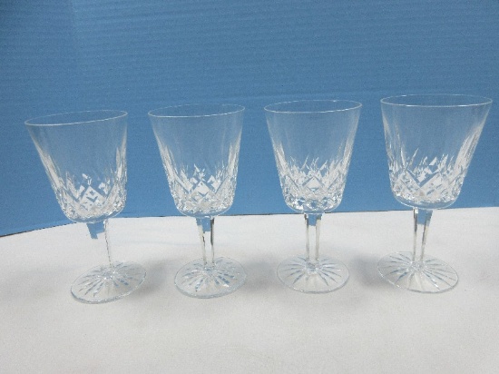 Set of 4 Signed Waterford Crystal Lismore Pattern 6 7/8" Water Goblets Blown Glass 8oz 16 point