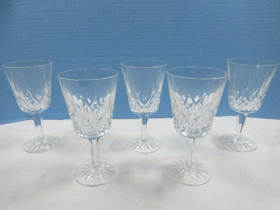 Set of 5 Signed Waterford Crystal Lismore Pattern 6 7/8" Water Goblets Blown Glass 8oz 16 Point