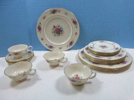 20pc Lenox Fine China Rose Pattern Floral Rim & Center Gold Trim Dinnerware Circa 1934-79