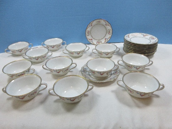 Set 12 Baronet Fine China Imperial Rose Flat Cream Soup Bowl Cups & Saucers Sets- Est. $150