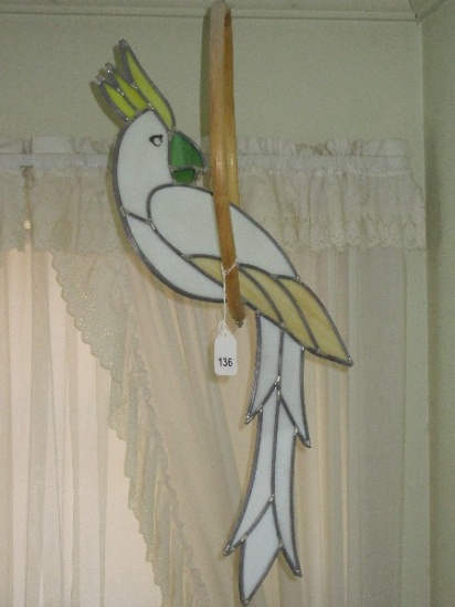 Extraordinary Stain Glass Cockatoo Parrot Macaw Perched on Ring Decorative Sun Catcher