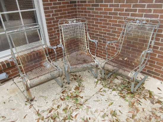 Set 3 Vintage Wrought Iron Rocking Chairs Style Mid Century Modern Aesthetic Weathered