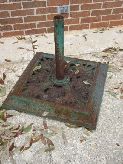 Vintage Cast Iron Ornately Detailed Umbrella Stand Base Weathered Patina