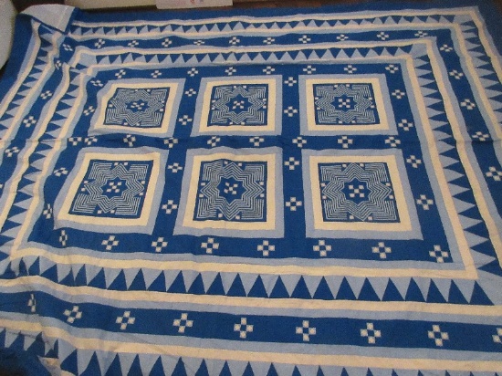 Fabulous Unique Handmade Hmong Summer Quilt Coverlet Featuring Geometric Star Pattern