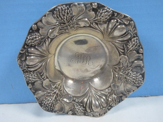 Fantastic Gorham Sterling Silver Small 5 1/2"D Bowl Clover & Flower Flared Rim Monogram in
